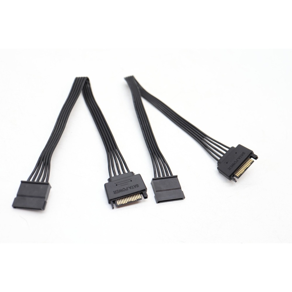 SATA 15-Pin Male to Female - 12" Extension Power Cables | Black Ribbon - 2 Pack*